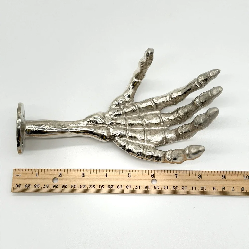 ONE HUNDRED 80 DEGREES Skeleton Hand Wall Hook Silver Gothic Spooky Halloween